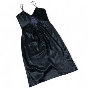 Y2K b.b. collections Vintage Black Satin Beaded Whimsigoth Dress 8